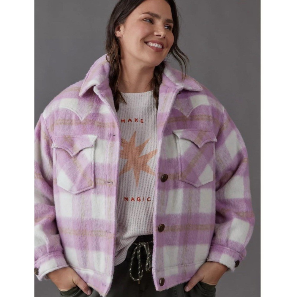 Anthropologie Avec Les Filles Purple/Ivory Plaid Button Up Martha Jacket 2X New